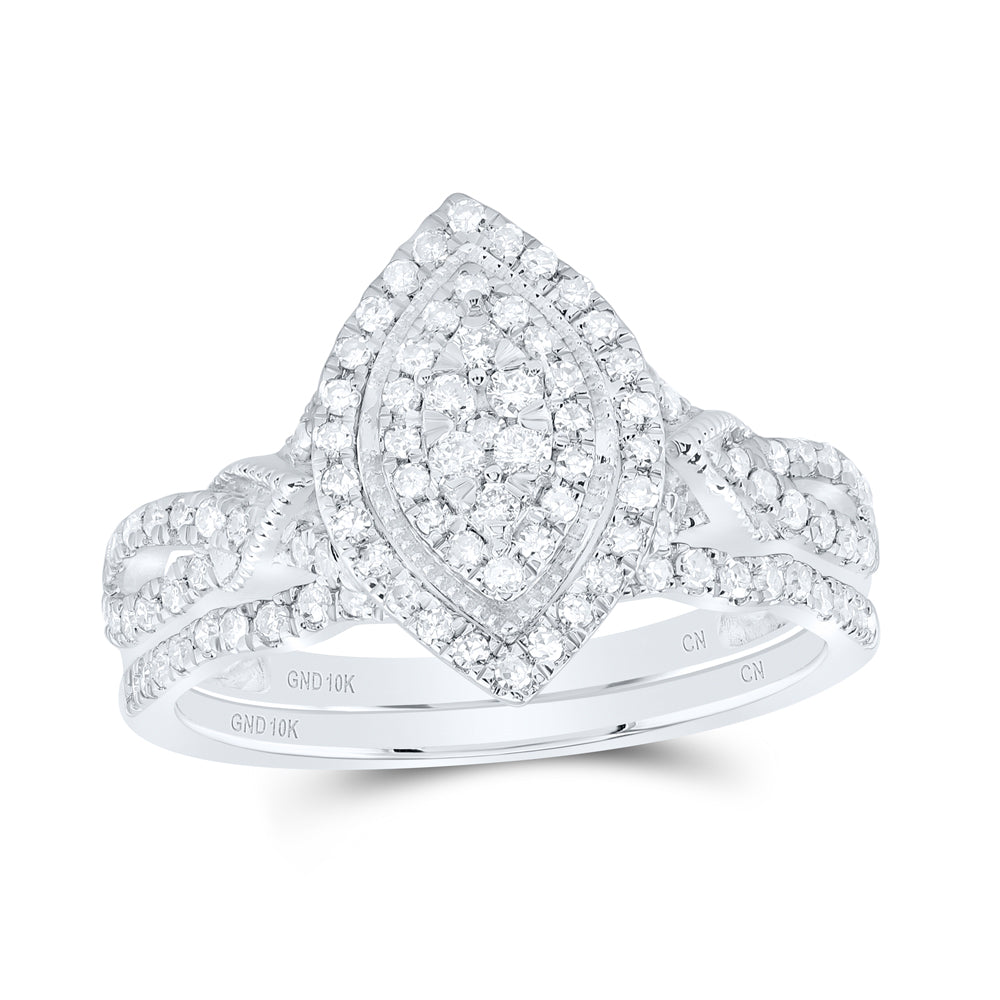 1/2Ctw-Nat Dia Cn Marquise Double Halo Bridal Set (3.45 grams)
