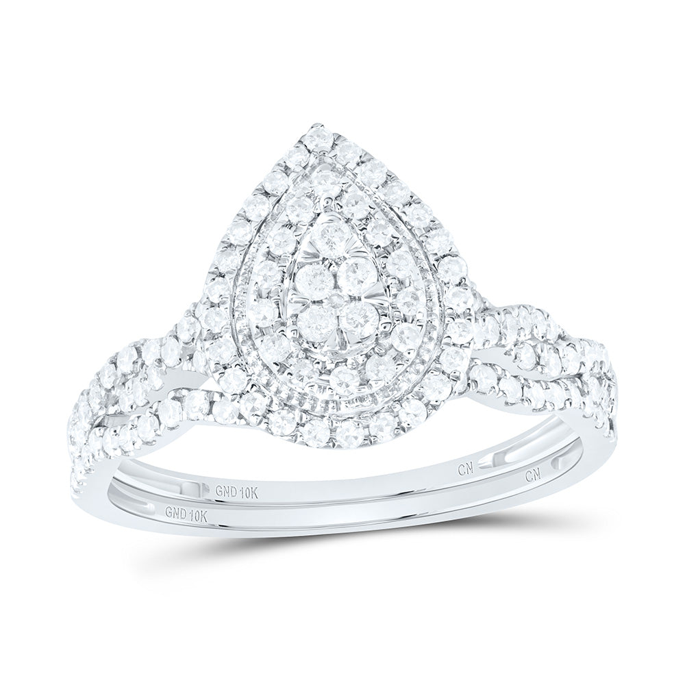 1/2Ctw-Nat Dia Cn Pear Double Halo Bridal Set (2.59 grams)