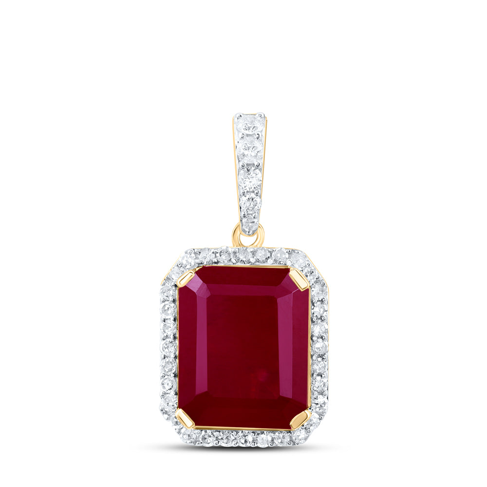 1/4Ctw-Nat Diamond 10X8 Mm Em-Ru Synthetic Pendant (1.817 grams)