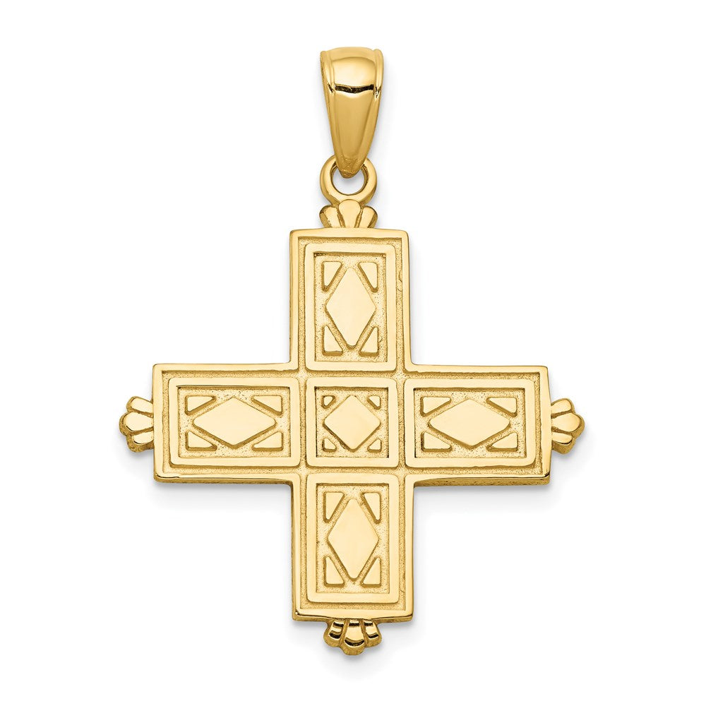 14k Yellow Gold 23 mm Etched Square Cross w/Crown Tips Pendant (2.74 grams)