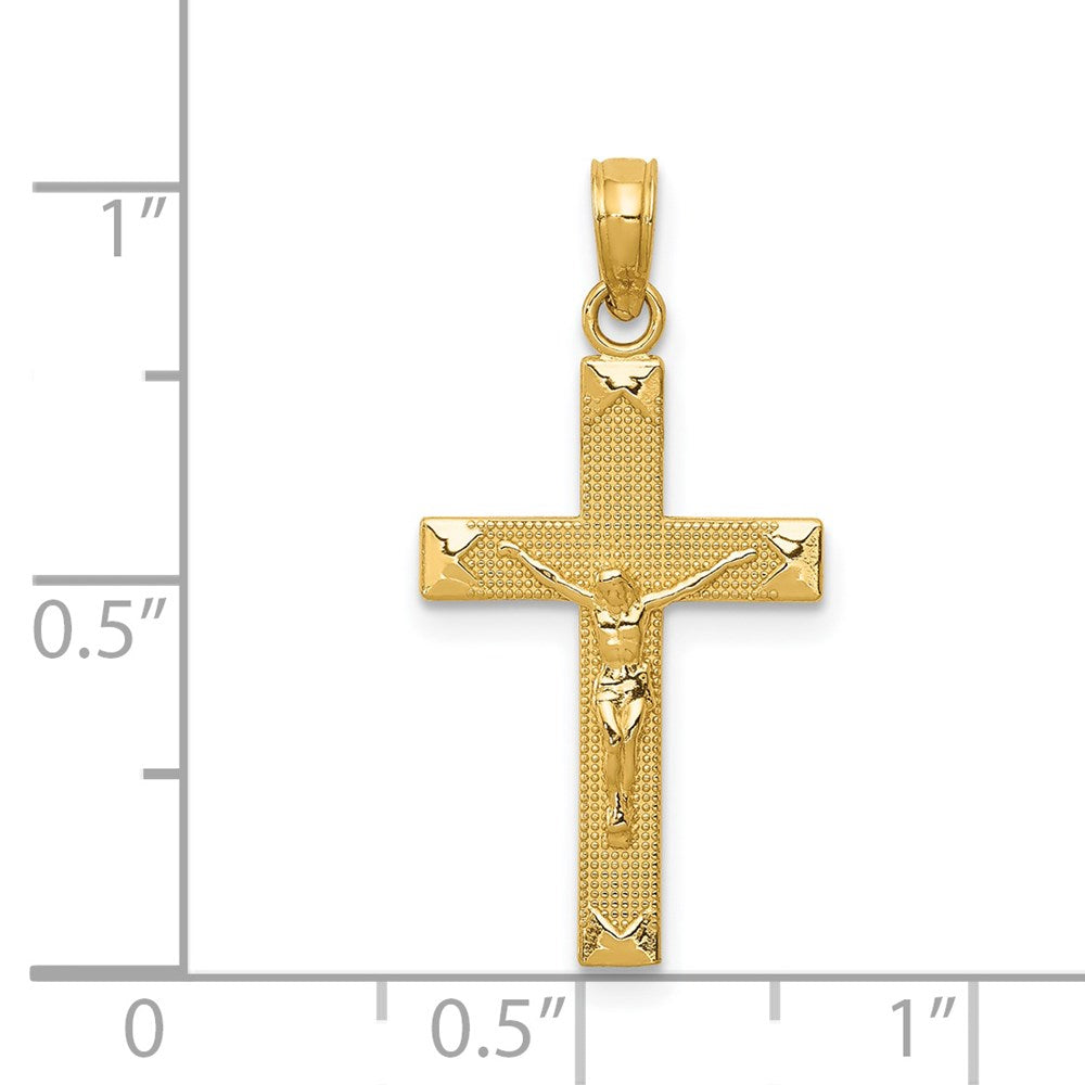 14k Yellow Gold 13 mm Beveled Tipped Jesus Crucifix Pendant (0.92 grams)