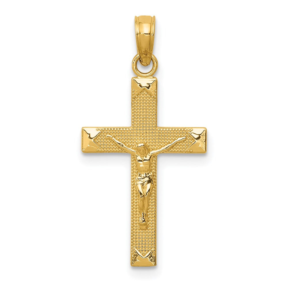 14k Yellow Gold 13 mm Beveled Tipped Jesus Crucifix Pendant (0.92 grams)