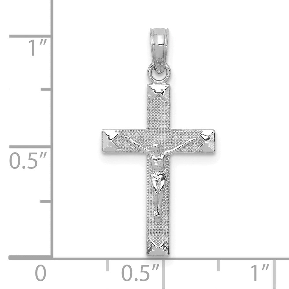 14k White Gold 13 mm  Beveled Tipped Jesus Crucifix Pendant (0.91 grams)