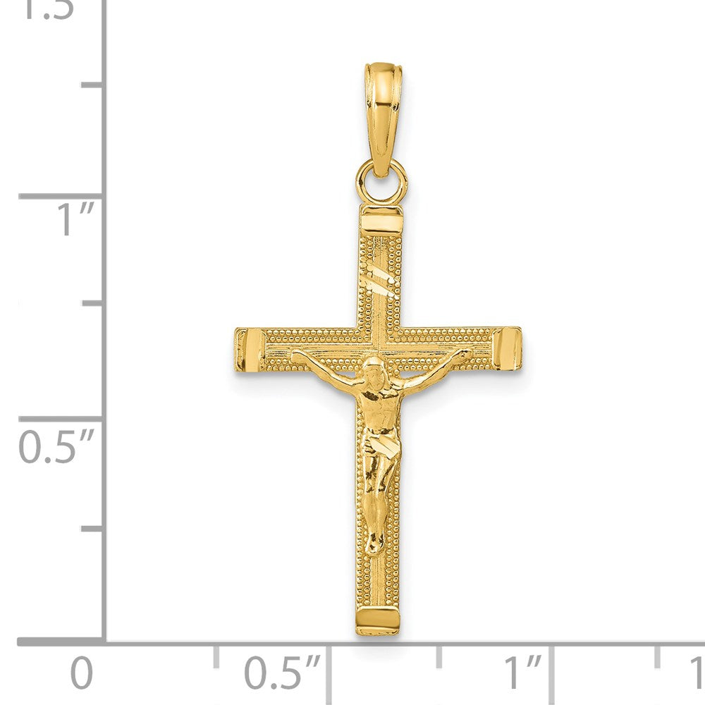 14k Yellow Gold 17 mm Diamond-cut Fancy Tipped Jesus Crucifix Pendant (1.09 grams)