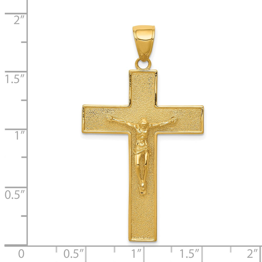 14k Yellow Gold 27 mm Textured Jesus Crucifix Latin Cross Pendant (4.48 grams)