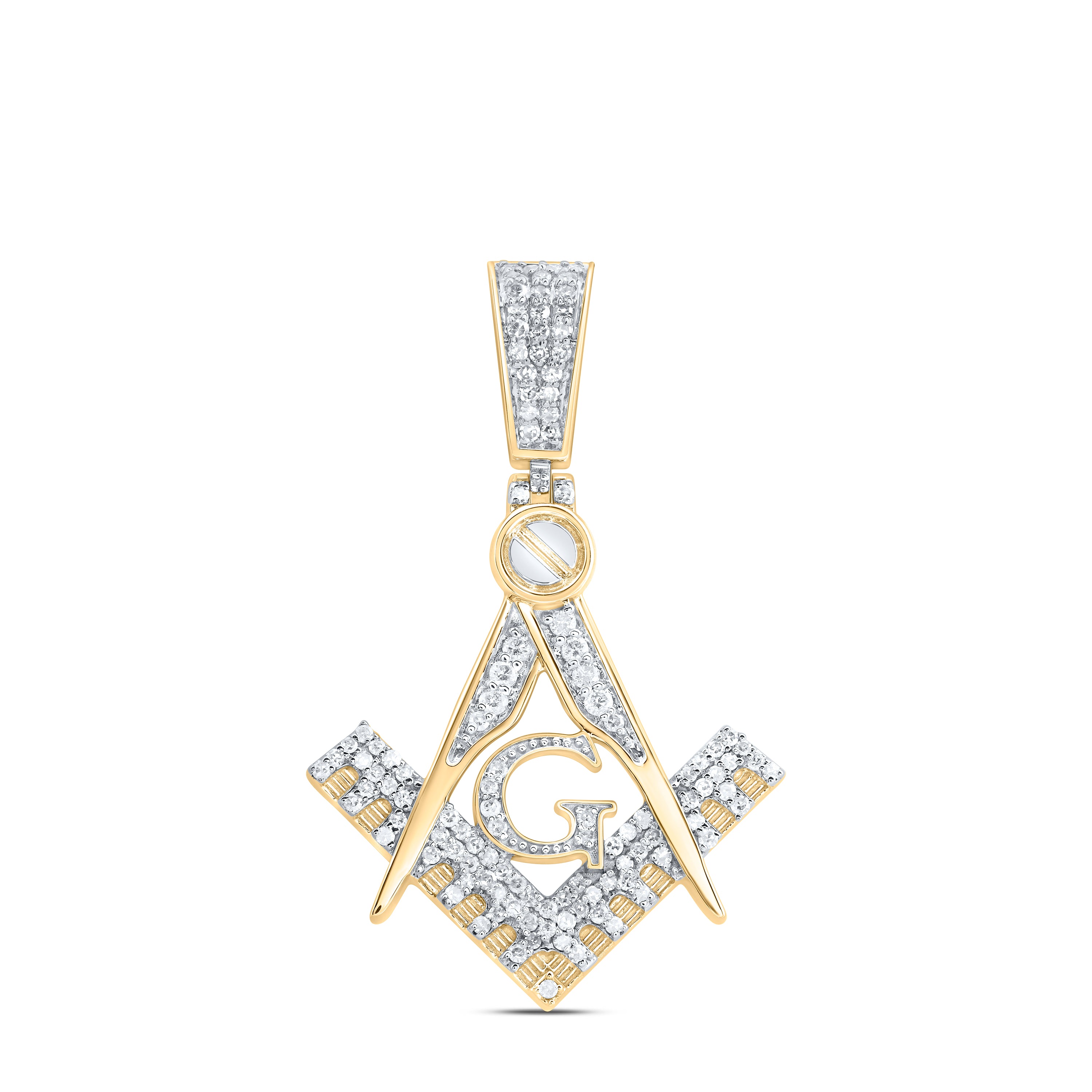 10Kt Gold 3/8Ctw-Dia Nk Masonic Mens Charm