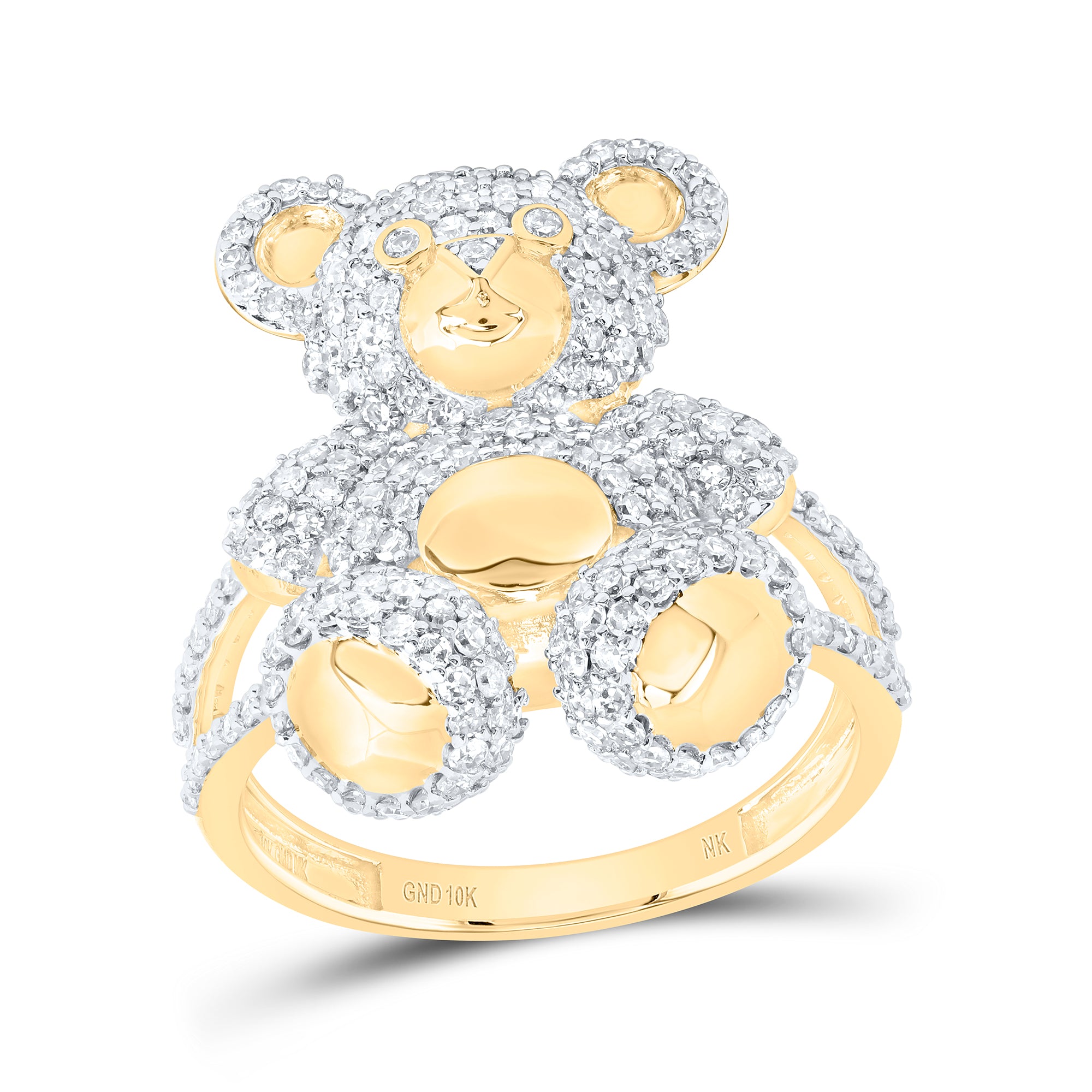 1 1/2Ctw-Nat Dia Nk Teddy Bear Ladies Ring (5.05 grams)