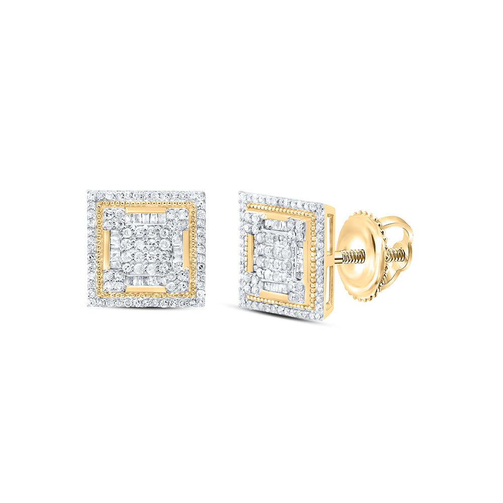 10Kt Gold 7/8Ctw-Dia P1 Square Mens Earring