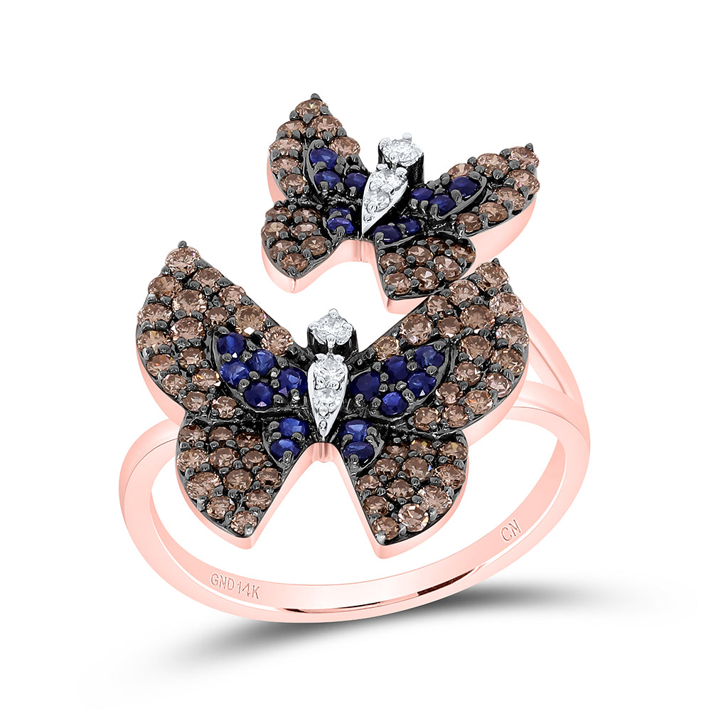 7/8Ctw-Nat Dia Cn 1/4Ctw Rd-Bs Nat Gem Butterfly Ring (4.34 grams)