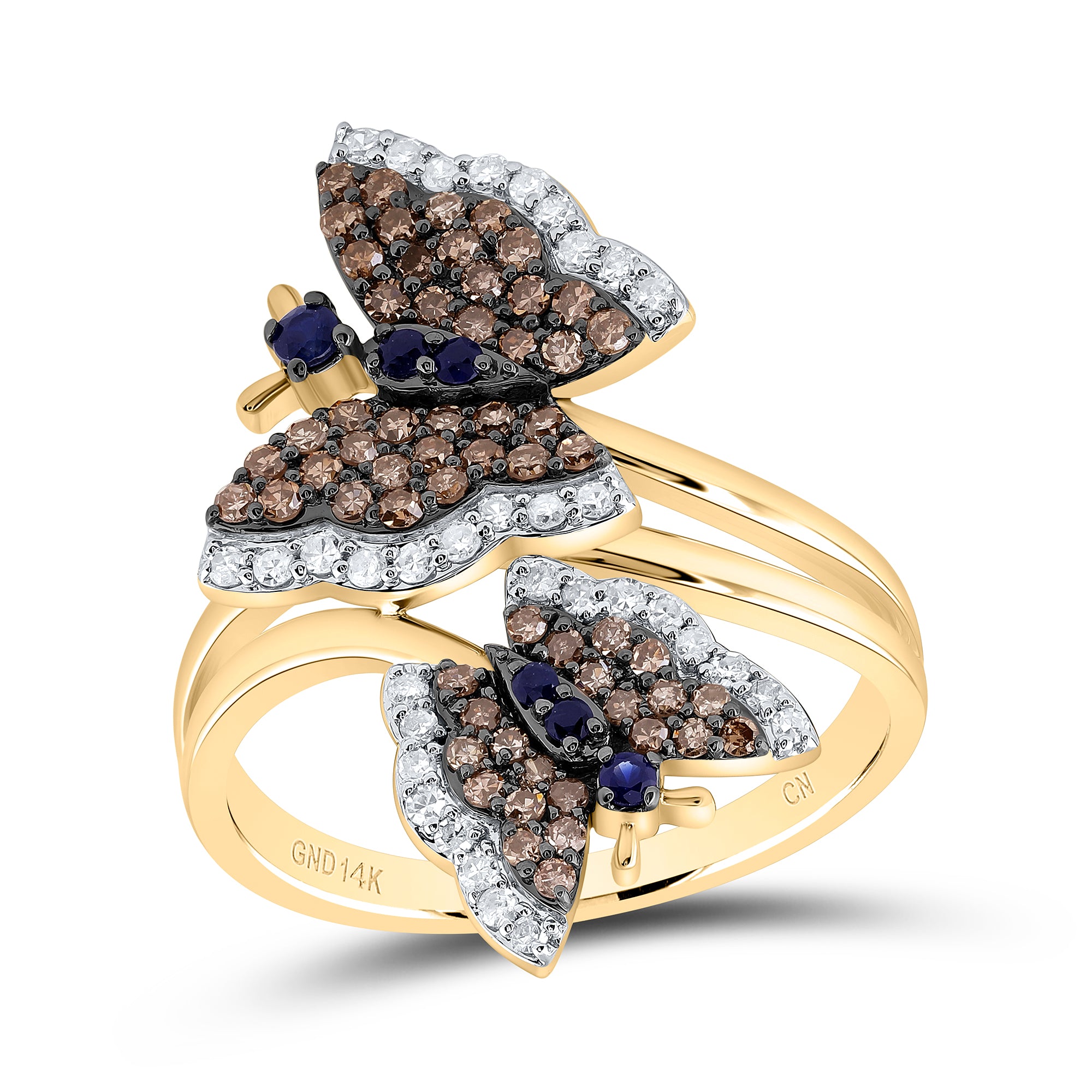 3/4Ctw-Nat Dia Cn 1/10Ctw Rd-Bs Nat Gem Butterfly Ring (4.17 grams)