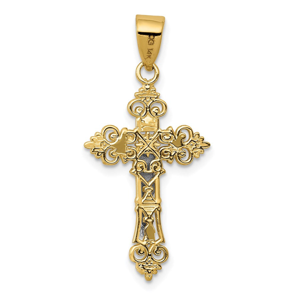 14k Two-tone 14 mm Two-Tone Small Lacy-Edge Inri Jesus Crucifix Pendant (1.12 grams)