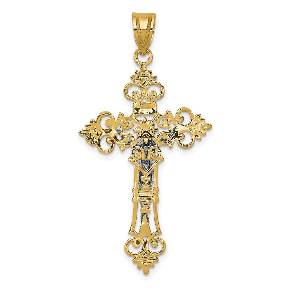 14k Two-tone 22 mm Two-Tone Large Lacy-Edge Inri Jesus Crucifix Pendant (2.47 grams)