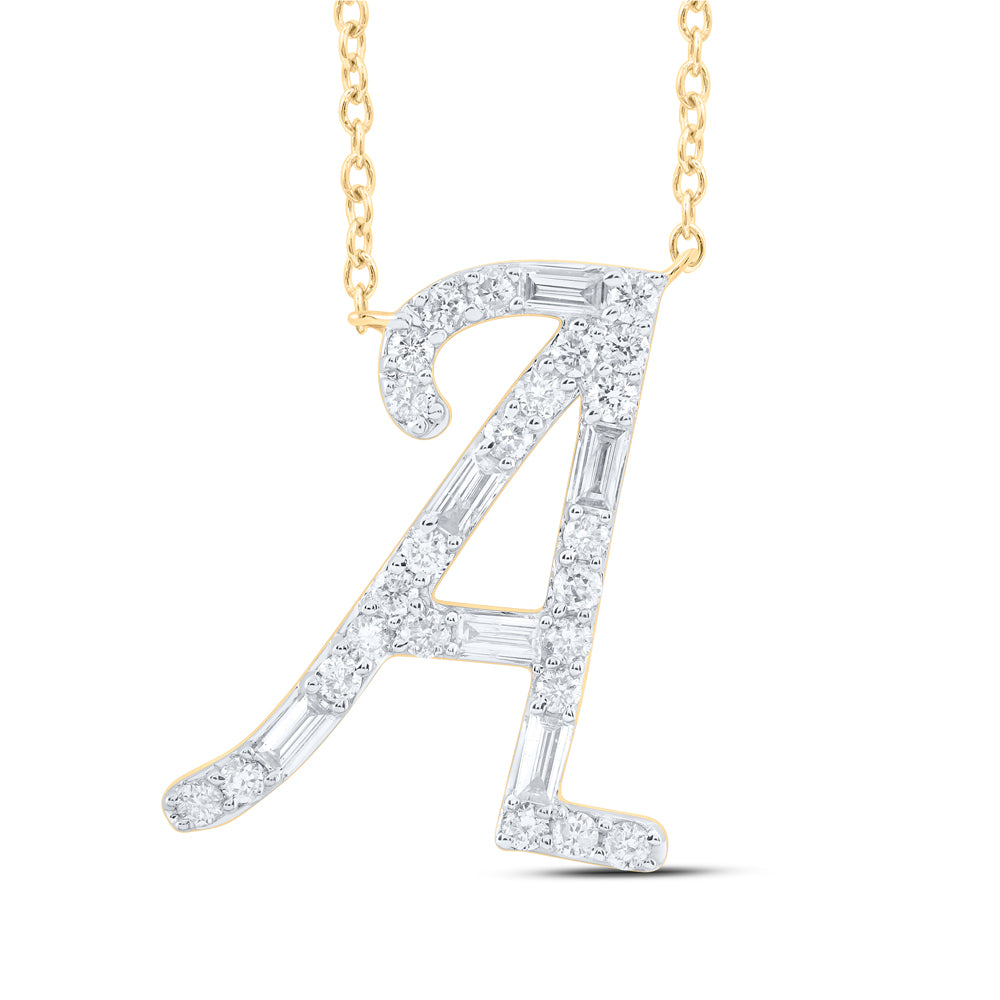 10Kt Gold 1/5Ctw-Diamond Initial A" Fashion Baguette Necklace (18 Inch) "