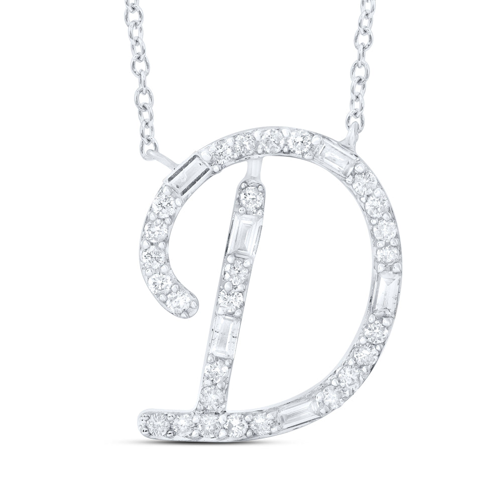 10Kt Gold 1/5Ctw-Dia Cn Initial D" Fashion Baguette Necklace (18 Inch) "