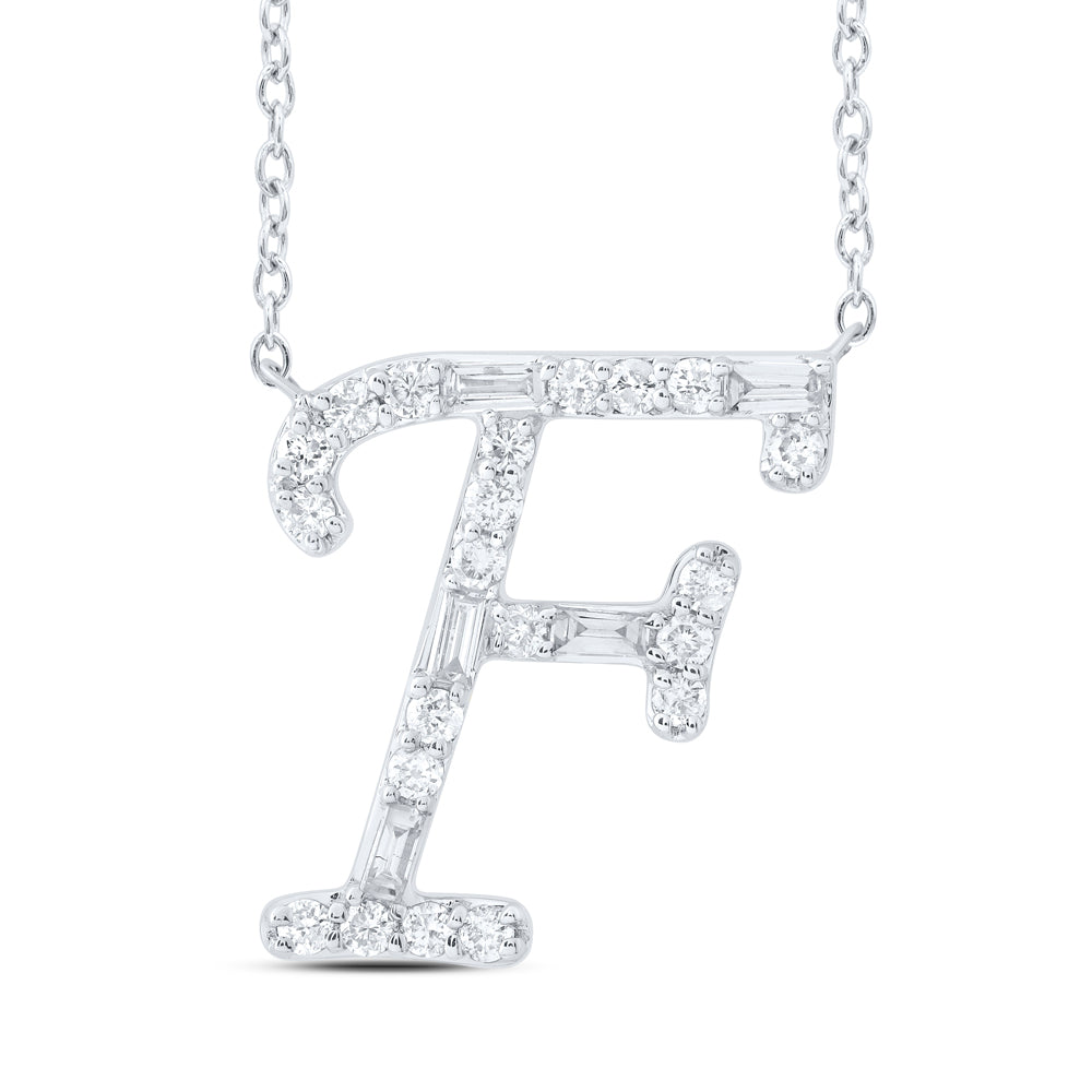 10Kt Gold 1/5Ctw-Diamond Initial F" Fashion Baguette Necklace (18 Inch) "