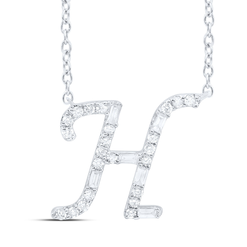 10Kt Gold 1/5Ctw-Dia Cn Initial H" Fashion Baguette Necklace (18 Inch) "