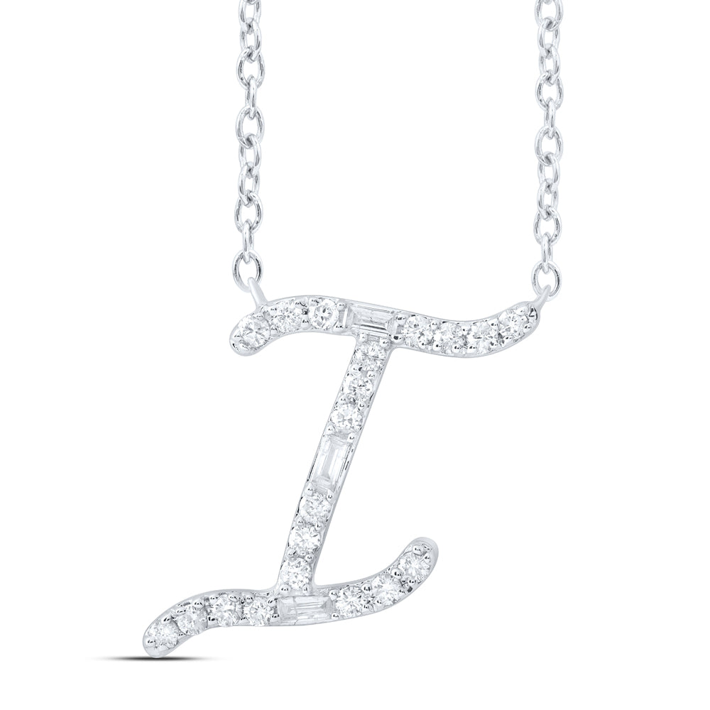10Kt Gold 1/5Ctw-Dia Cn Initial I" Fashion Baguette Necklace (18 Inch) "