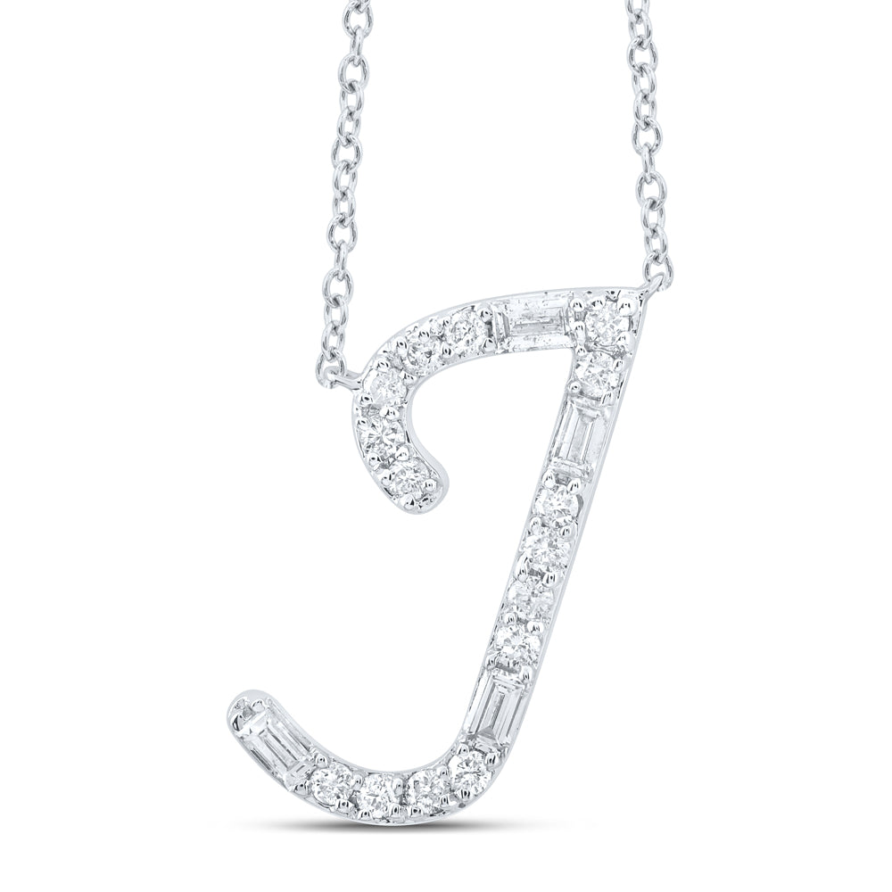 10Kt Gold 1/5Ctw-Dia Cn Initial J" Fashion Baguette Necklace (18 Inch) "