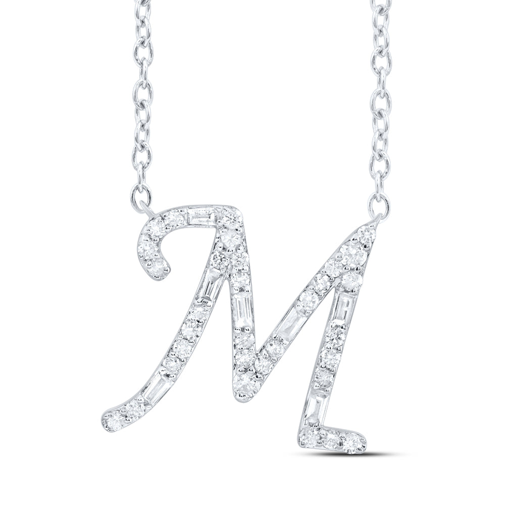 10Kt Gold 1/4Ctw-Dia Cn Initial M" Fashion Baguette Necklace (18 Inch) "