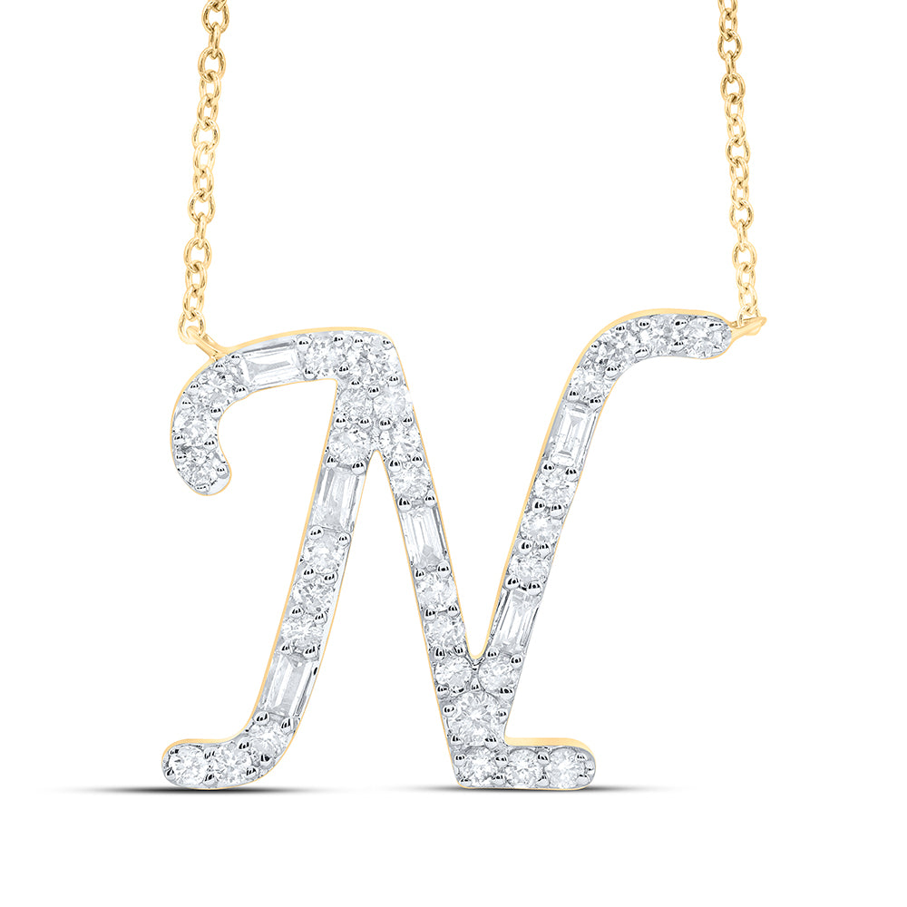 10Kt Gold 1/4Ctw-Diamond Initial N" Fashion Baguette Necklace (18 Inch) "
