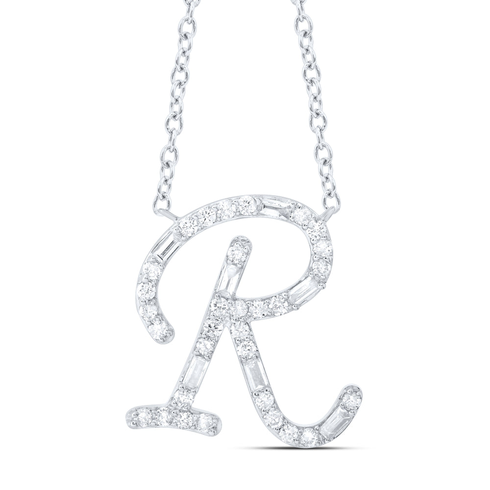 10Kt Gold 1/5Ctw-Dia Cn Initial R" Fashion Baguette Necklace (18 Inch) "