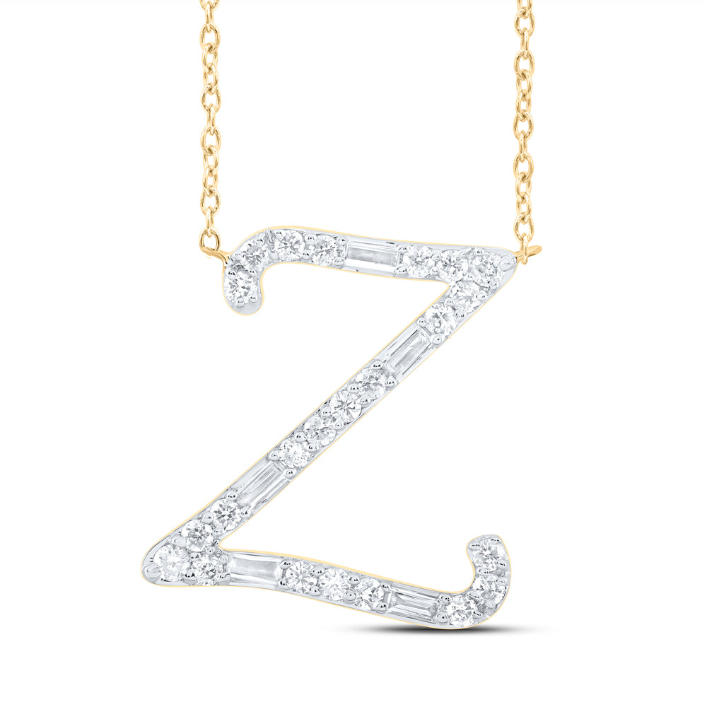 10Kt Gold 1/5Ctw-Dia Cn Initial Z" Fashion Baguette Necklace (18 Inch) "