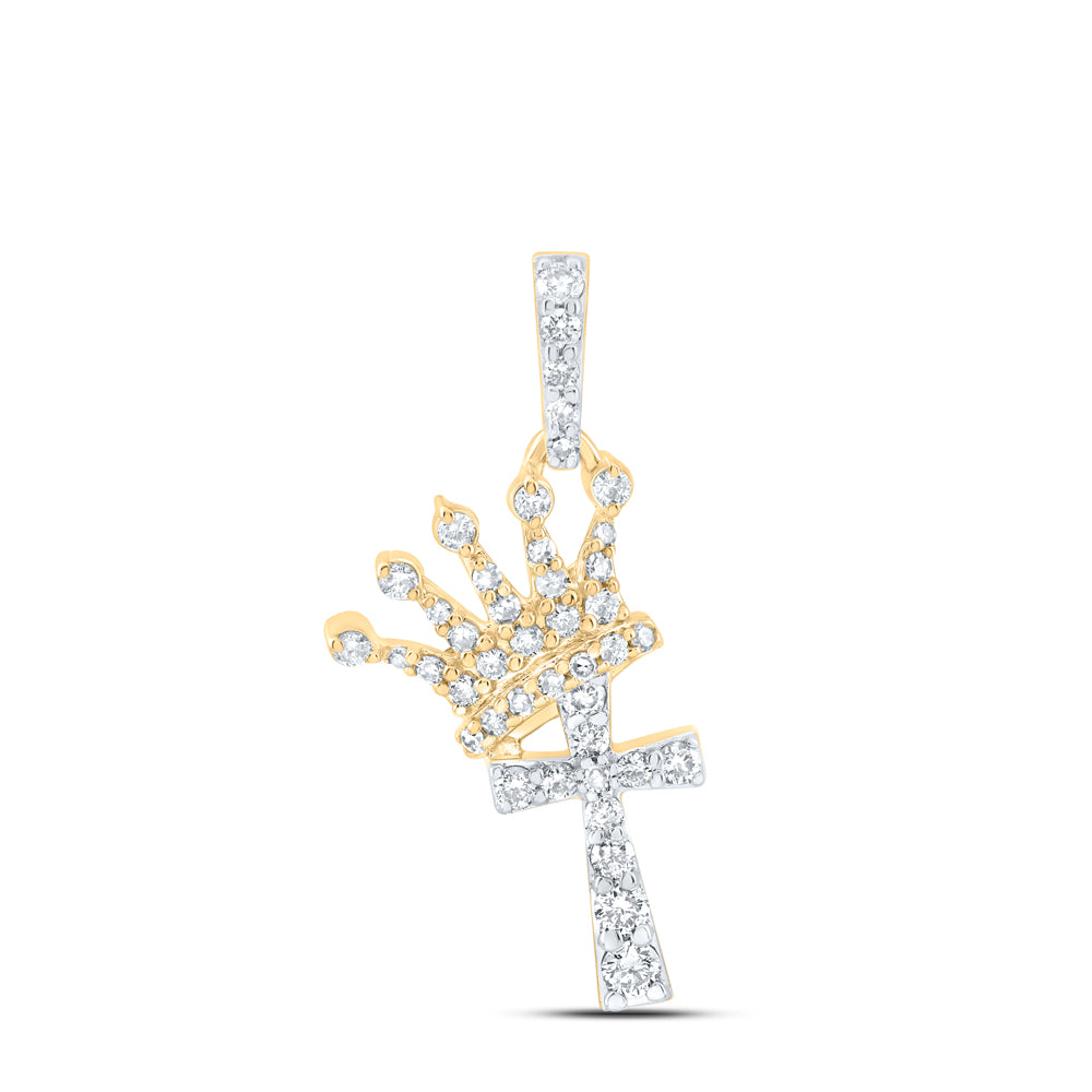 10Kt Gold 1/3Ctw-Dia Nk Fashion Crown Cross Ladies Pendant