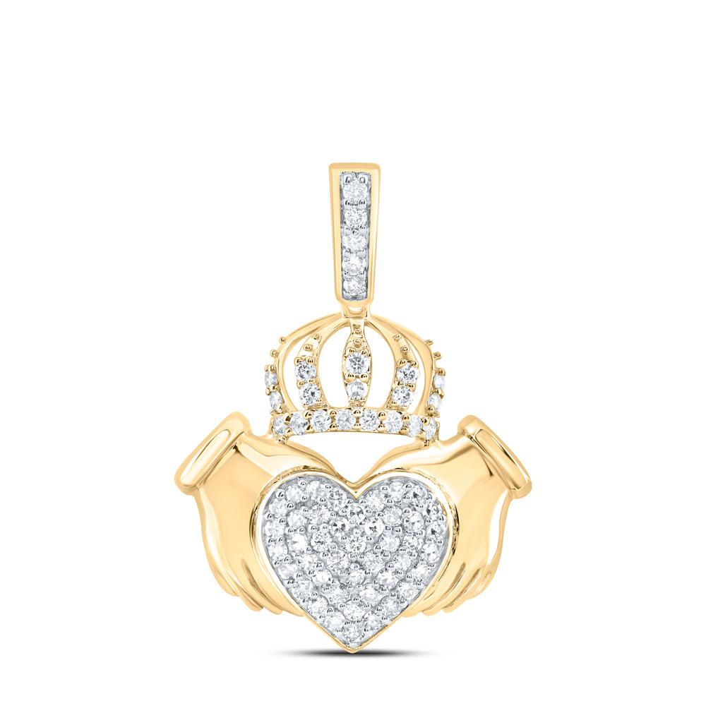 10Kt Gold 3/8Ctw-Dia Nk Fashion Crown Heart Ladies Pendant