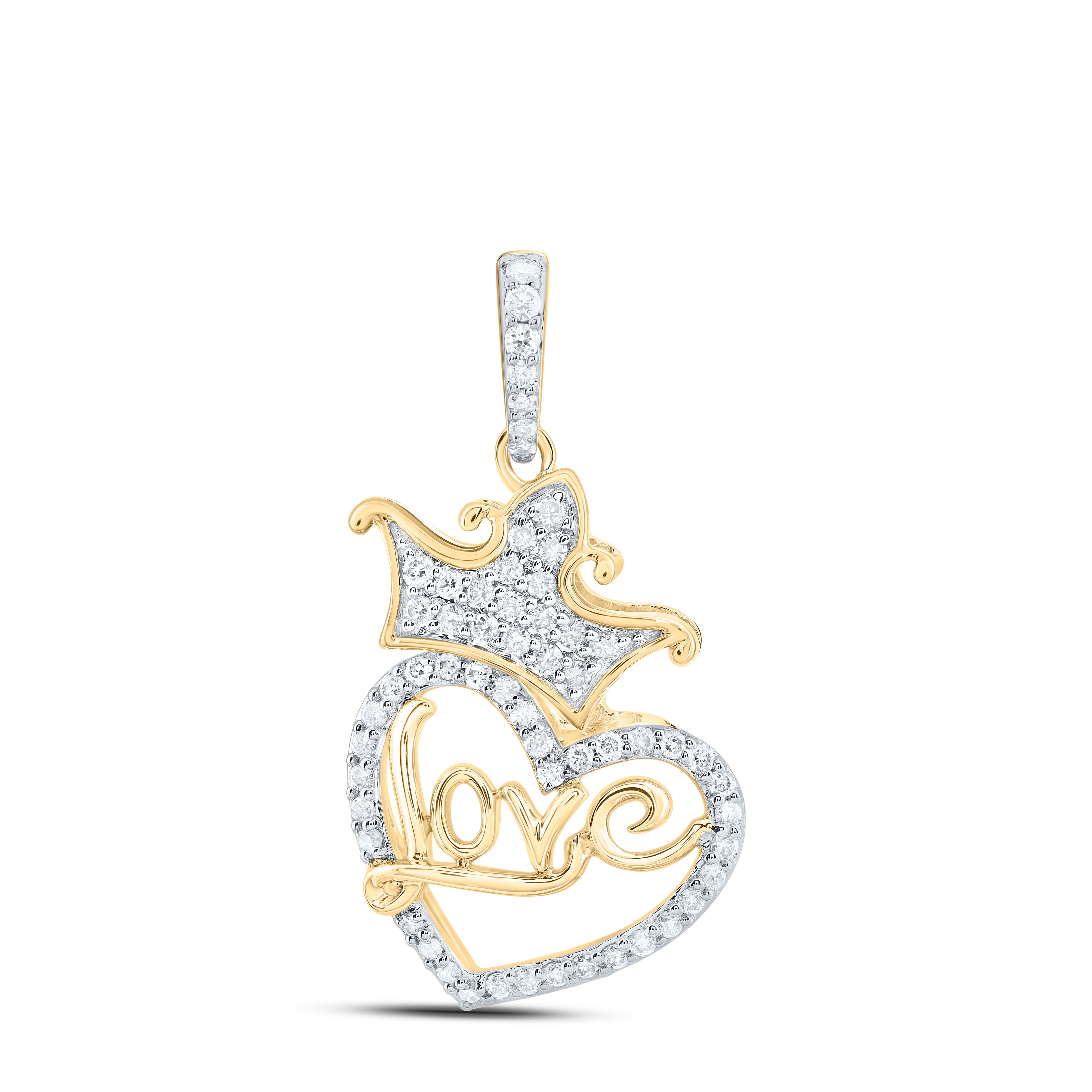 10Kt Gold 1/2Ctw-Dia Nk Fashion Crown Love" Heart Ladies Pendant"