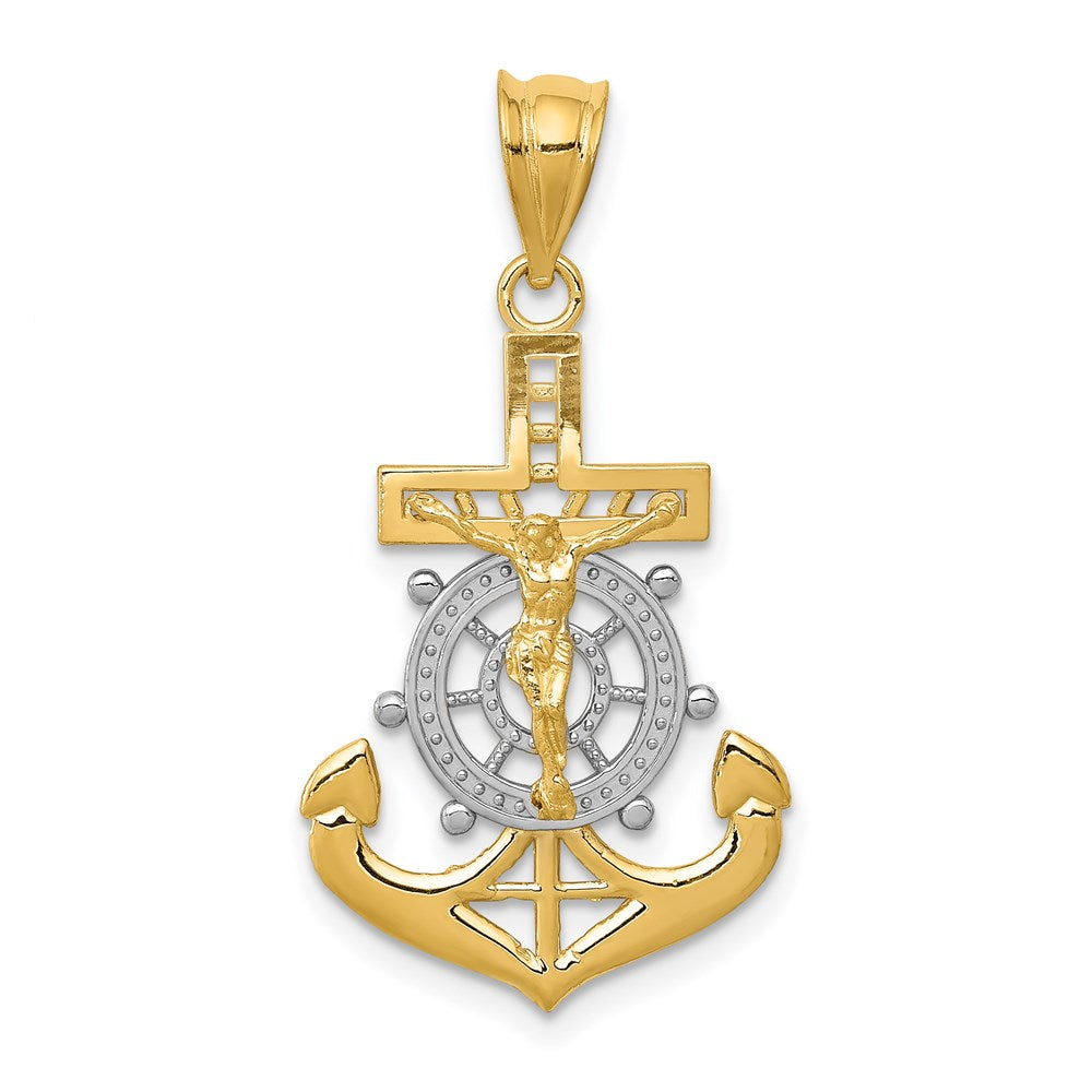 14k Yellow & Rhodium 17 mm  Diamond-cut Mariners Cross Pendant (1.15 grams)