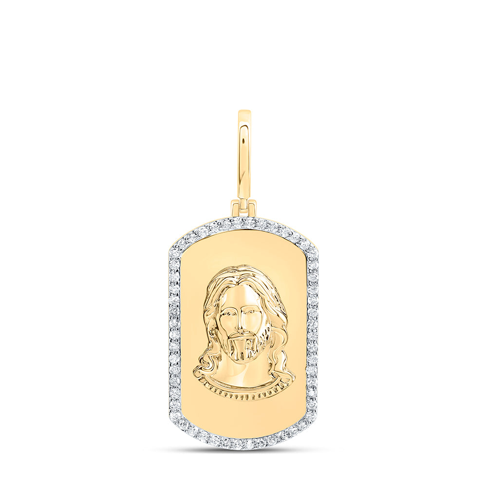 10Kt Gold 5/8Ctw-Dia Nk Jesus Dog Tag Men'S Charm