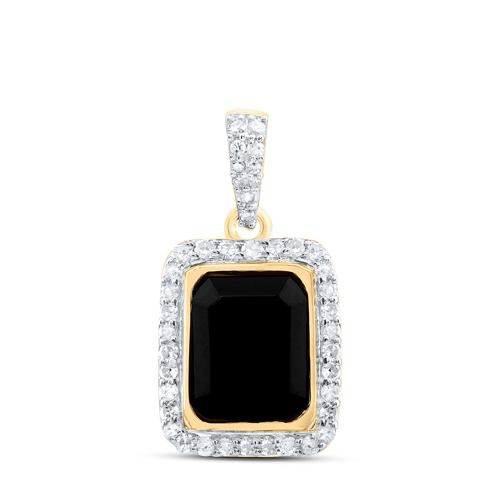 10Kt Gold 1/4Ctw-Dia P1 9X7 Mm Emerald Onyx Black Pendant