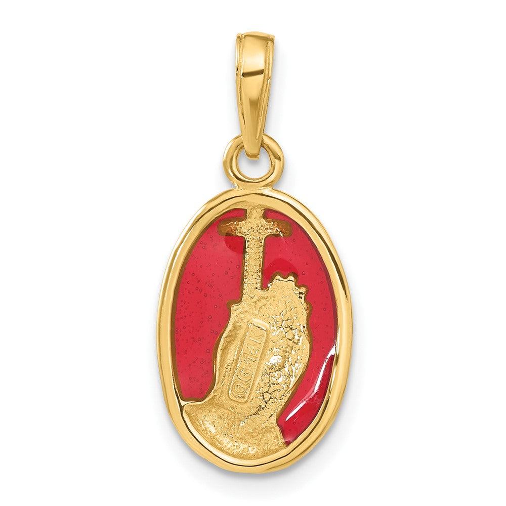 14k Yellow Gold 11 mm Red Enamel Praying Hands and Cross Pendant (1.34 grams)