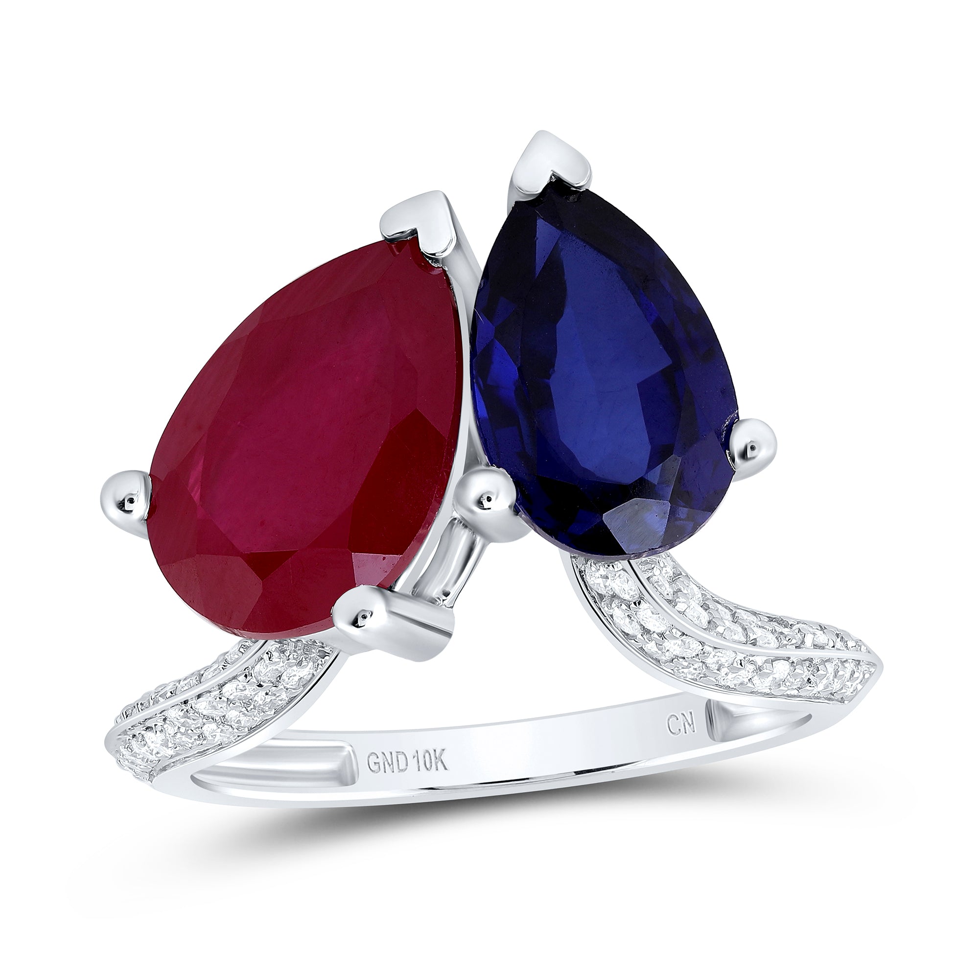 1/4Ctw-Dia Cn 12X8 Mm Ps-Ruby,11X7 Mm Ps-Bs Synthetic Ring (3.94 grams)