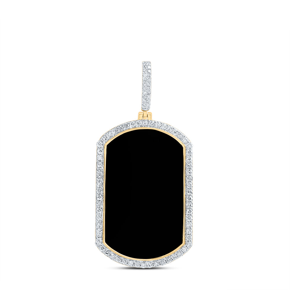 10Kt Gold 3/4Ctw-Dia Nk Rectangle Onyx-Black Dog Tag Men'S Charm