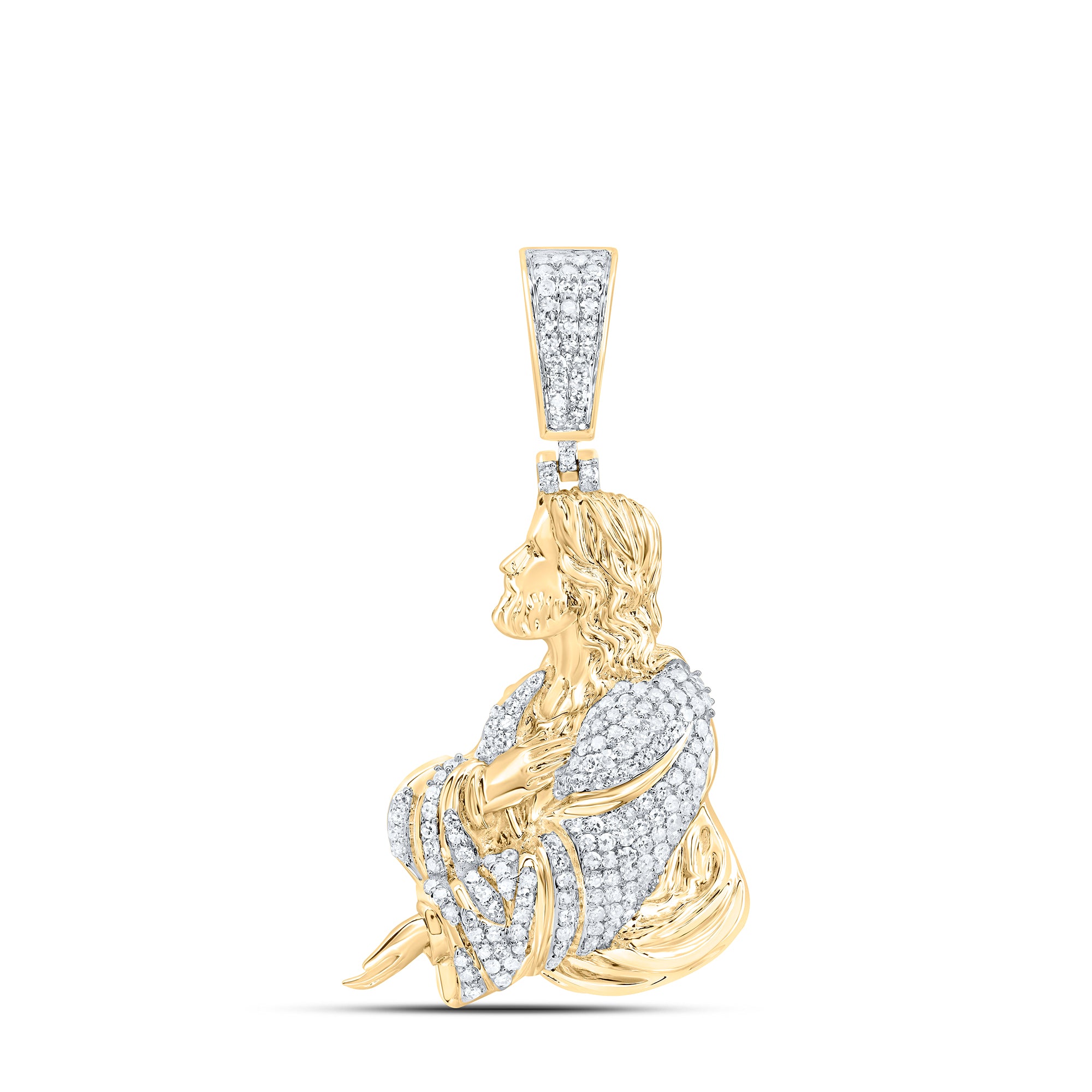 10Kt Gold 3/4Ctw-Dia Nk Jesus Mens Charm