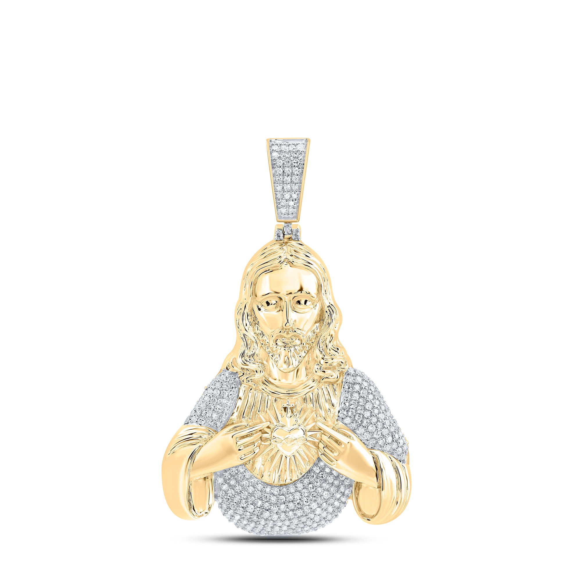 10Kt Gold 1 1/2Ctw-Dia Nk Jesus Mens Charm