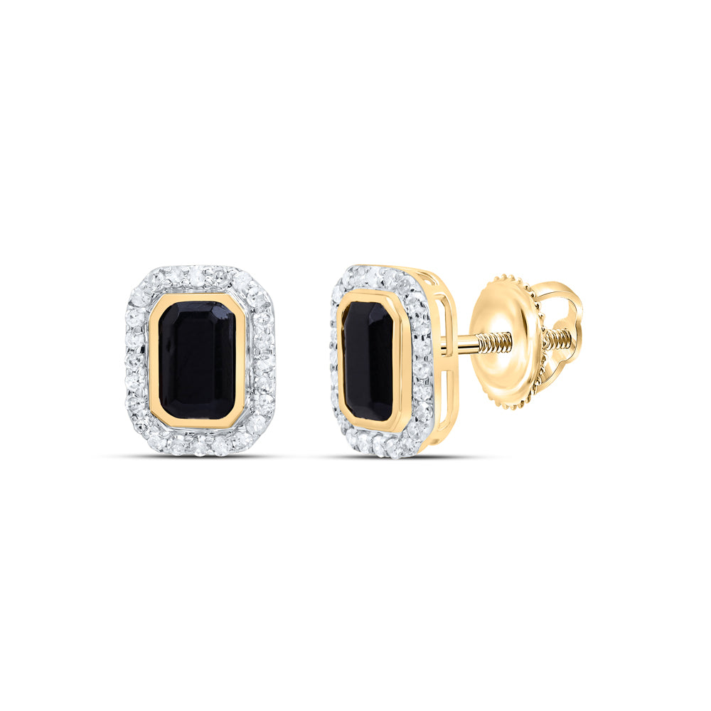 10Kt Gold 1/4Ctw-Dia P1 6X4 Mm Emerald Onyx Black Earring