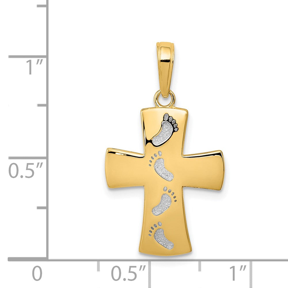 14k Yellow & Rhodium 15 mm  Footprints Cross Pendant (1.33 grams)