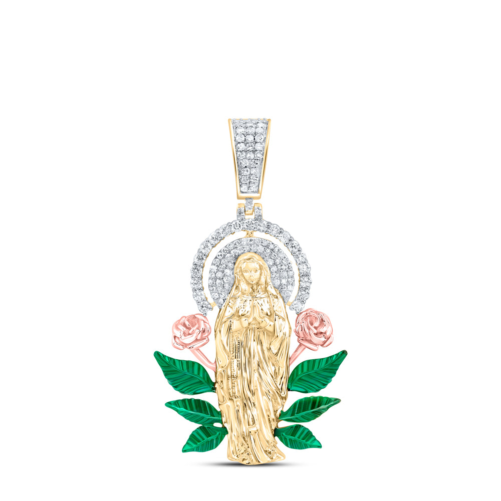 10Kt Gold 5/8Ctw-Dia Nk Mother Mary Mens Charm