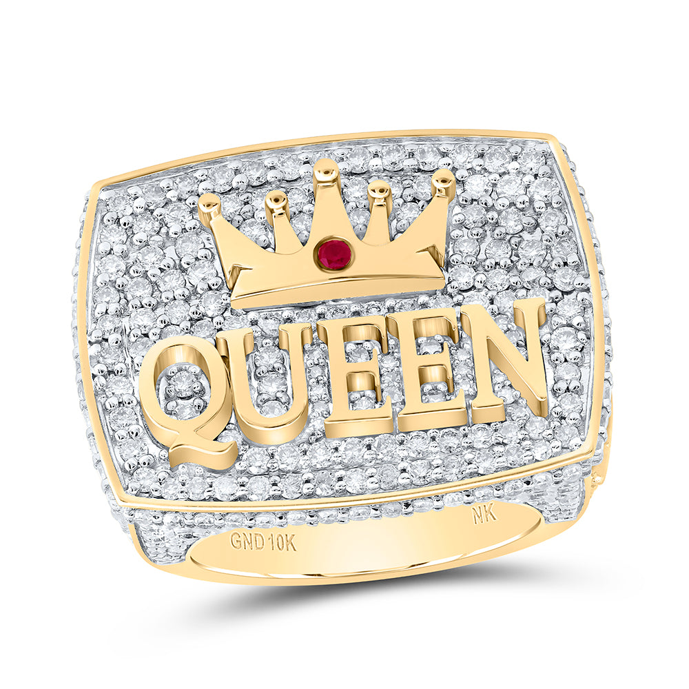 3 5/8Ctw-Dia Nk 0.04Ctw Rd-Ru Nat Gem Queen Ladies Ring (15.81 grams)