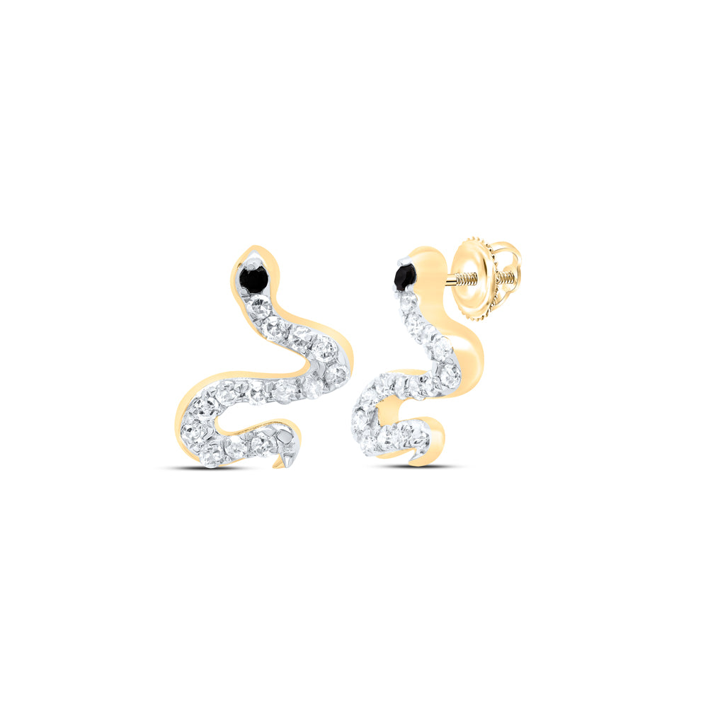 10Kt Gold 1/6Ctw-Dia P1 Gift Rd-Black Diamond Snake Earring