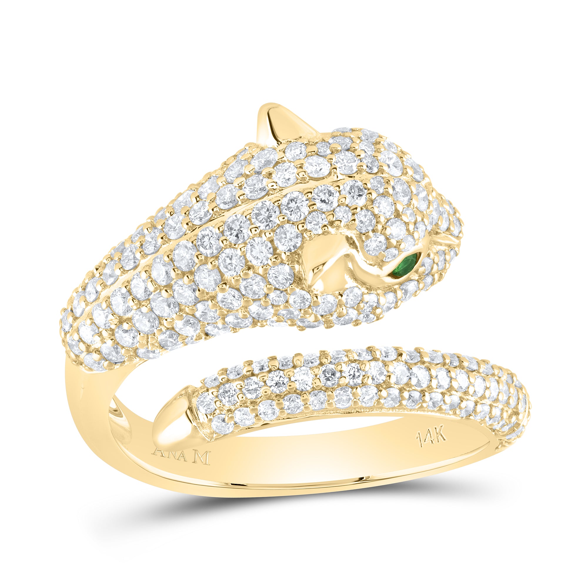 1 1/3Ctw-Diamond Ana M 0.04Ctw Em-Rd Nat Gem Ladies Leopard Ring (5.72 grams)