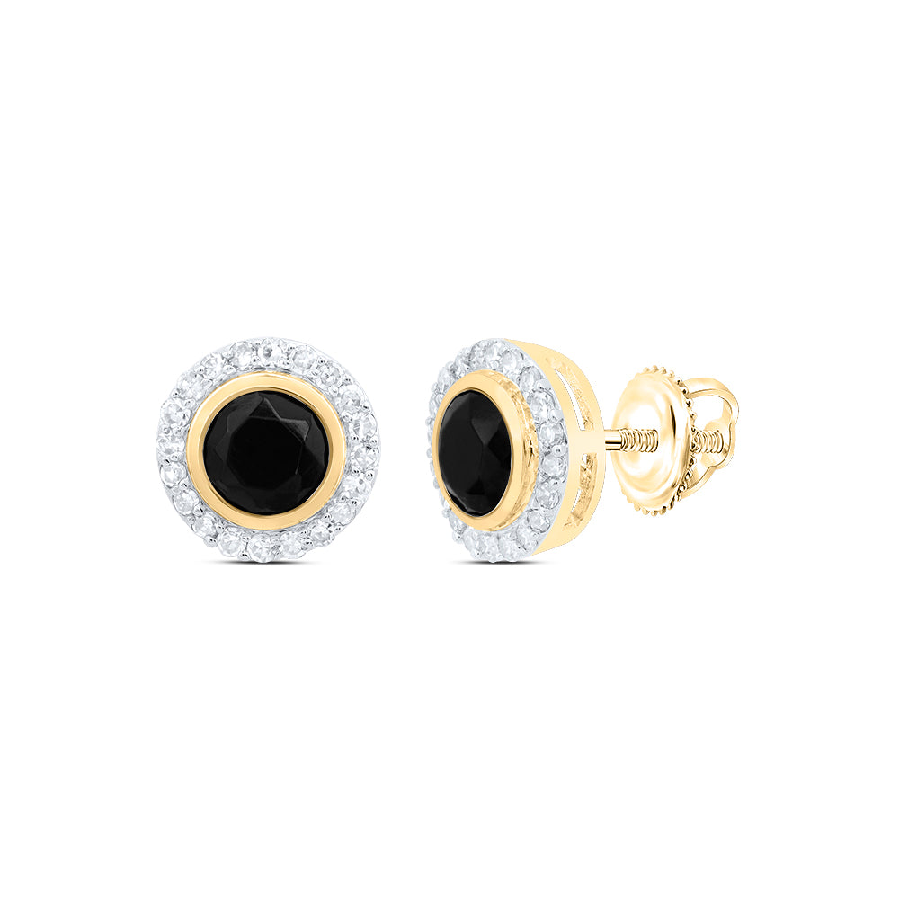 10Kt Gold 1/6Ctw-Dia Nk 4.20 Mm Round Onyx Black Earring