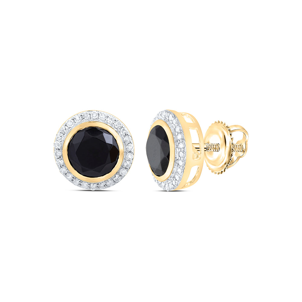 10Kt Gold 1/3Ctw-Dia Nk 7.5 Mm Round Onyx Black Earring