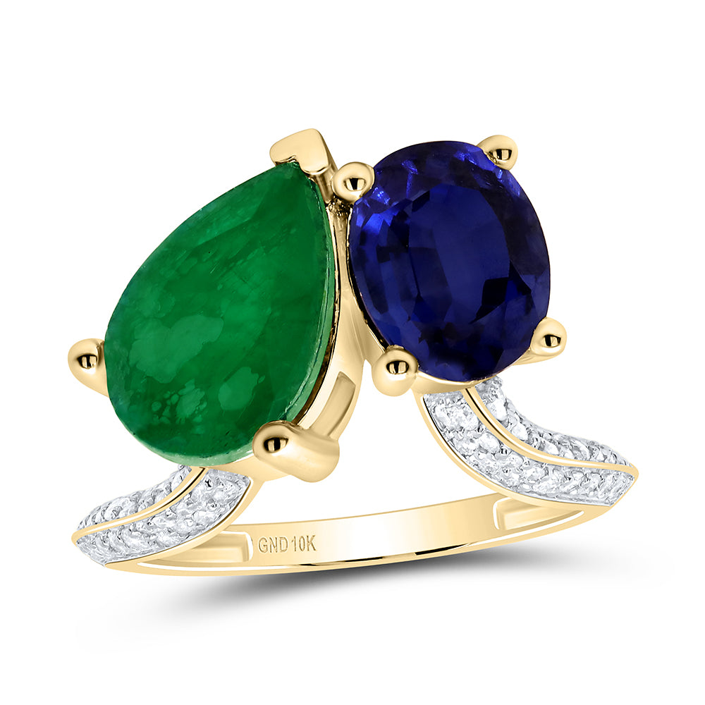 1/3Ctw-Dia Cn 12X8 Mm Ps-Em, 9X7 Mm Ov-Bs Synthetic Ring (3.91 grams)