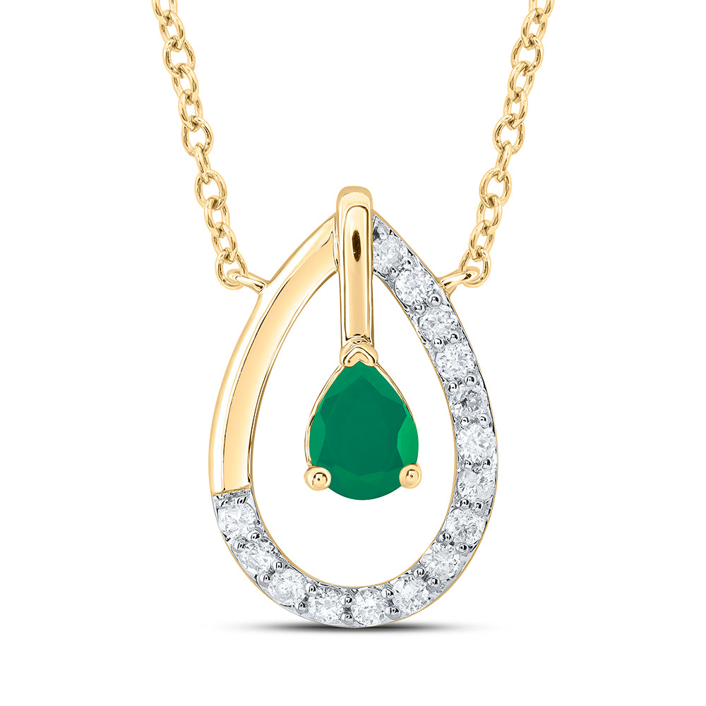 14Kt Gold 1/12Ctw-Diamond 4X3Mm Ps-Em Nat Gem Fashion Necklace (18 Inch)