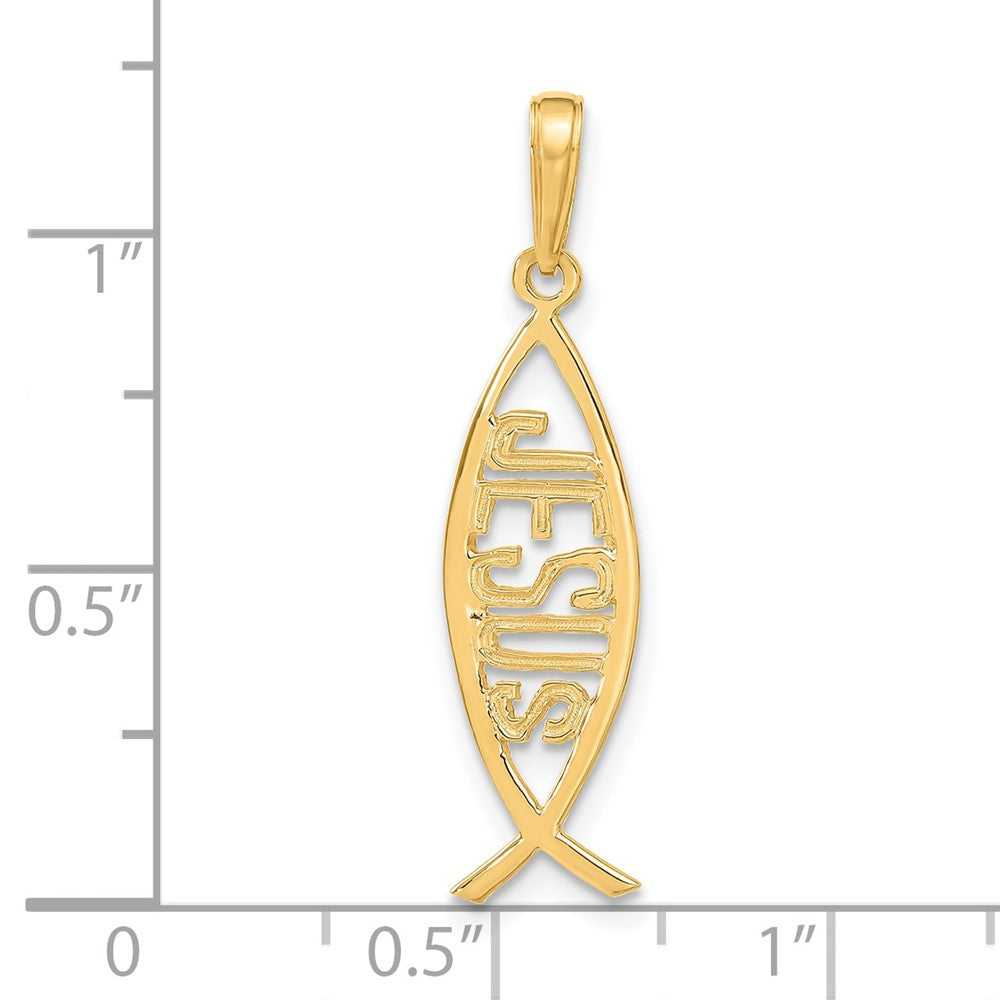 14k Yellow Gold 9 mm Ichthus Fish W/ JESUS Pendant (0.84 grams)