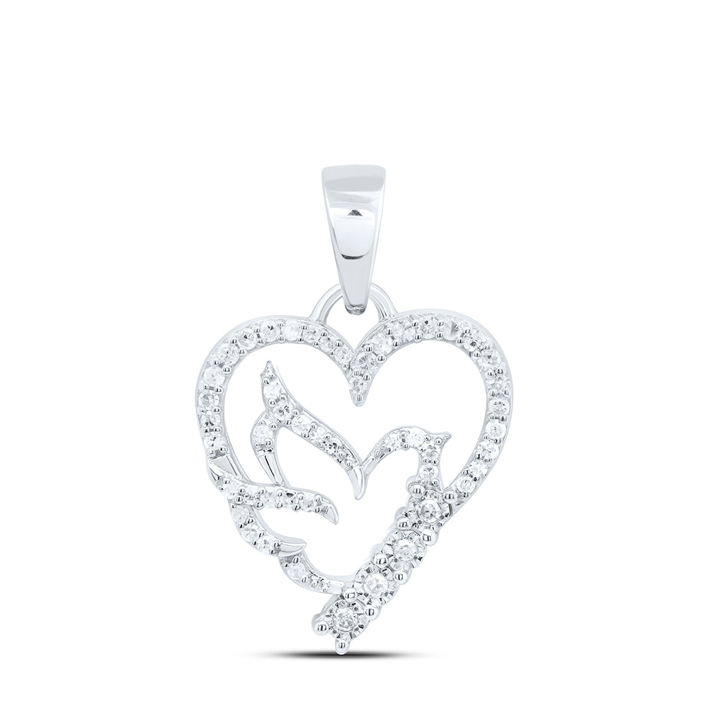 Sterling Silver 1/6Ctw-Dia P1 Gift Bird Heart Pendant