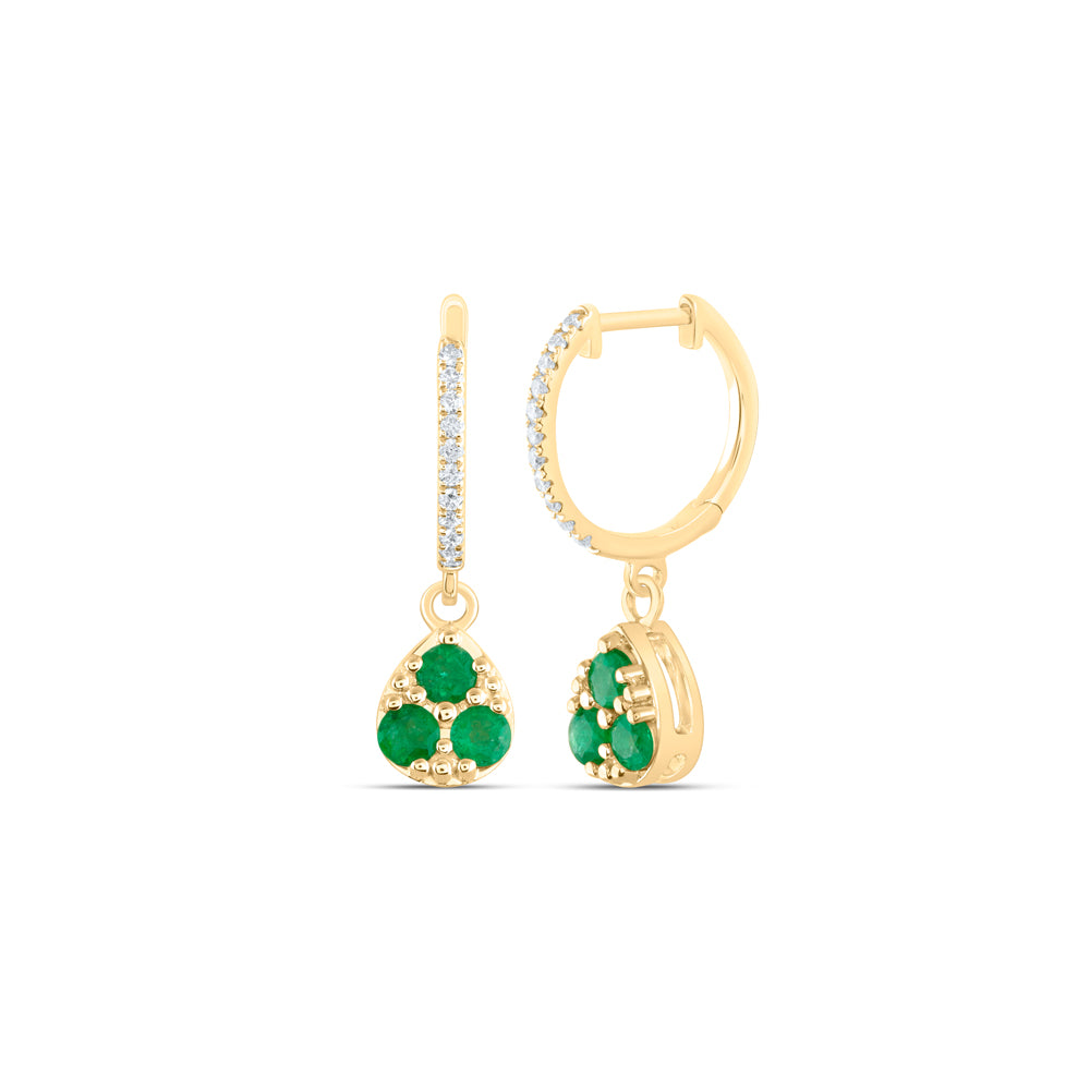 14Kt Gold 1/10Ctw-Dia Ana M 1/2Ct Rd-Em Nat Gem Pear Dangling Earring